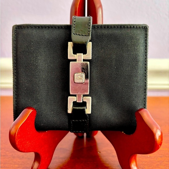 Gucci Handbags - Vintage Gucci Jackie Wallet/Black Canvas Leather Bifold/Piston Lock